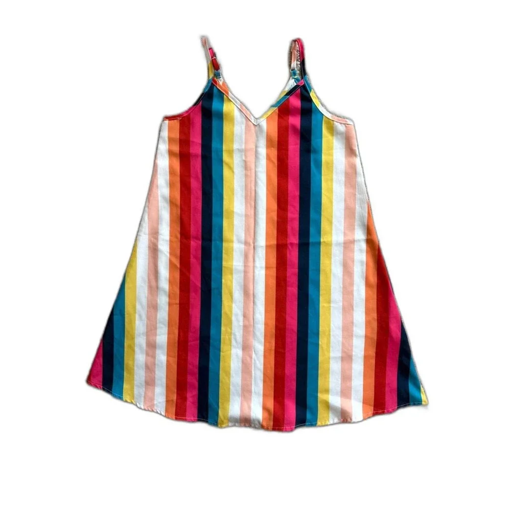 Girls Size 7Y Rainbow Stripe Cami Dress A-Line Summer Sundress Colorful EUC